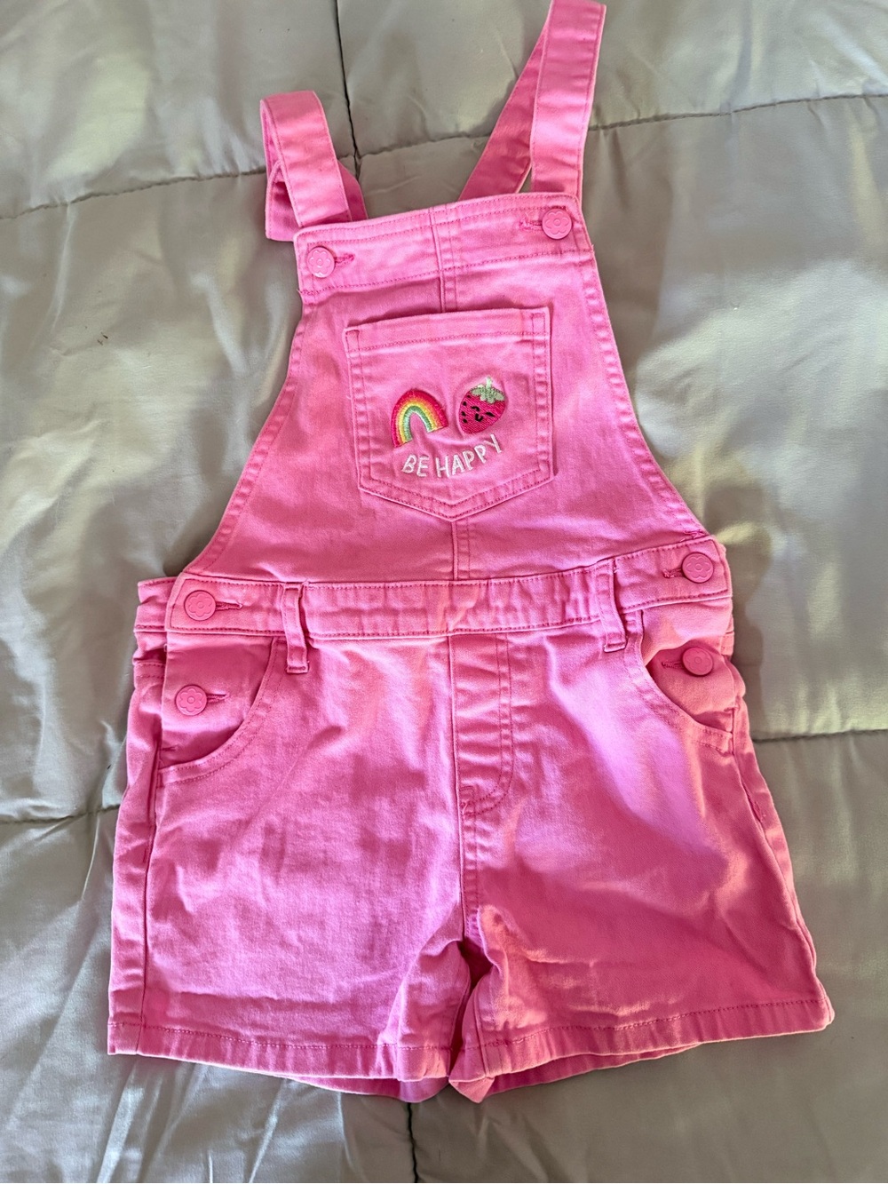 Garanimals Pink Embroidered "Be Happy" Short Overalls